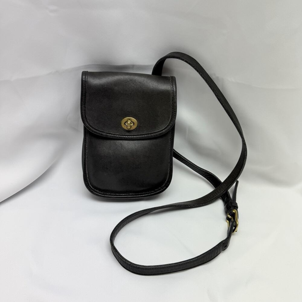 Coach Vintage Leather Crossbody Black Turnlock NYC 9378 Mini Purse Distressed - Picture 3 of 13